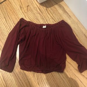 Maroon cropped long sleeve of the shoulder top